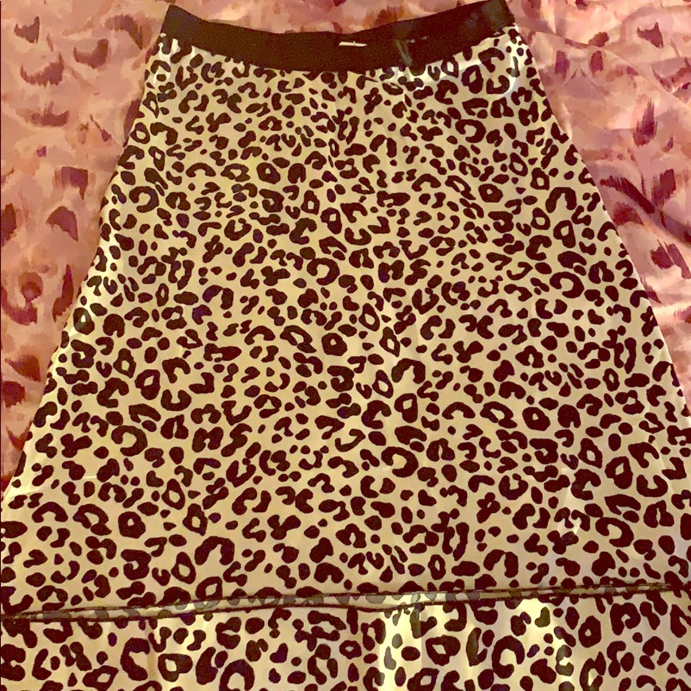 PINK Satin Leopard Midi Skirt